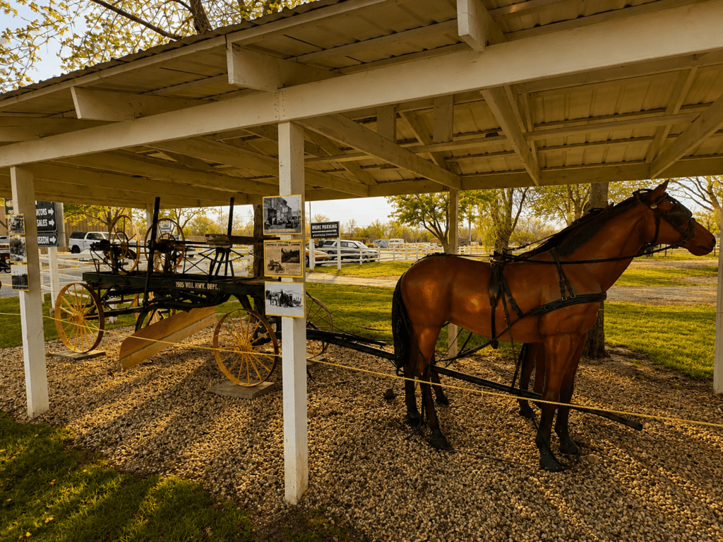 Horse-drawn carriage under shelter