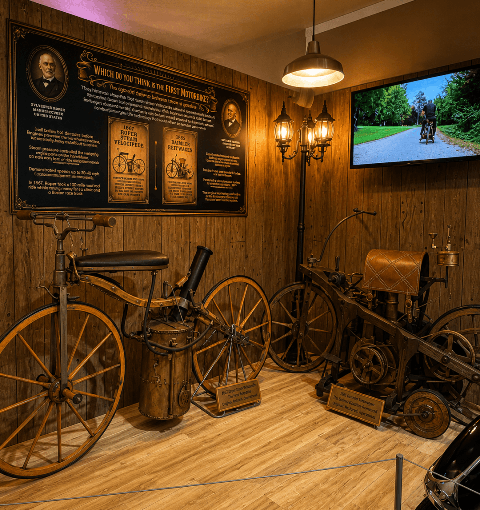Historic motorcycles displayed in museum