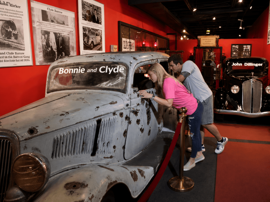 Visitors examining Bonnie and Clyde's car