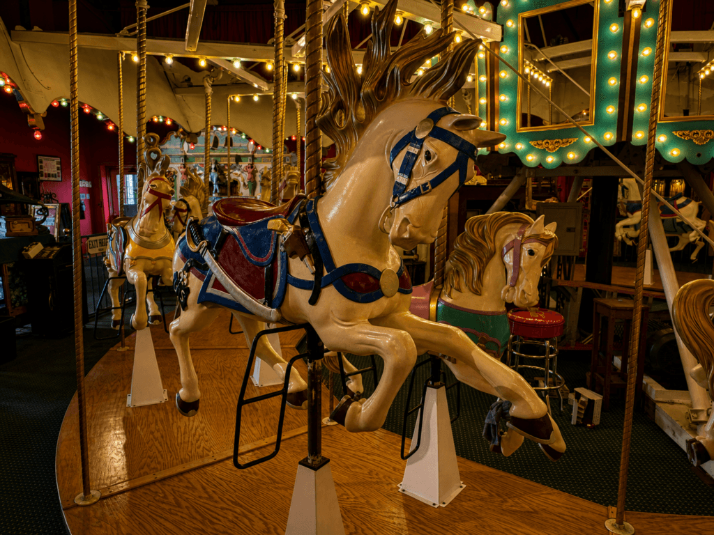 Vintage carousel with ornate horses