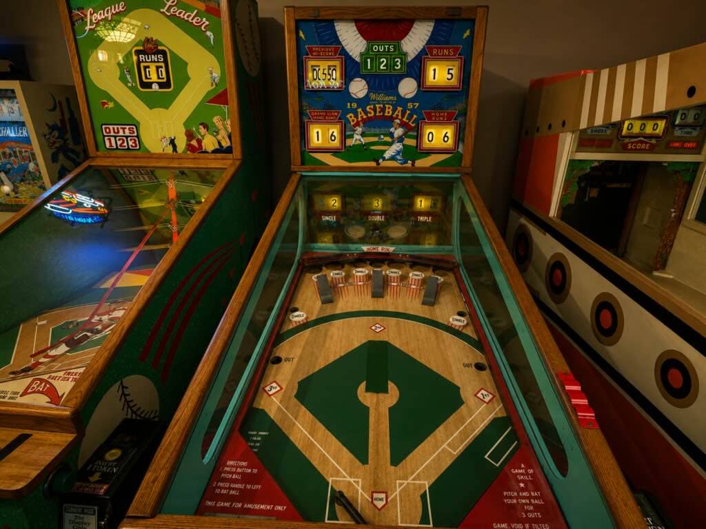 Vintage baseball pinball machine display.