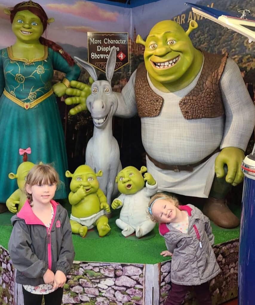 Children with Shrek characters display