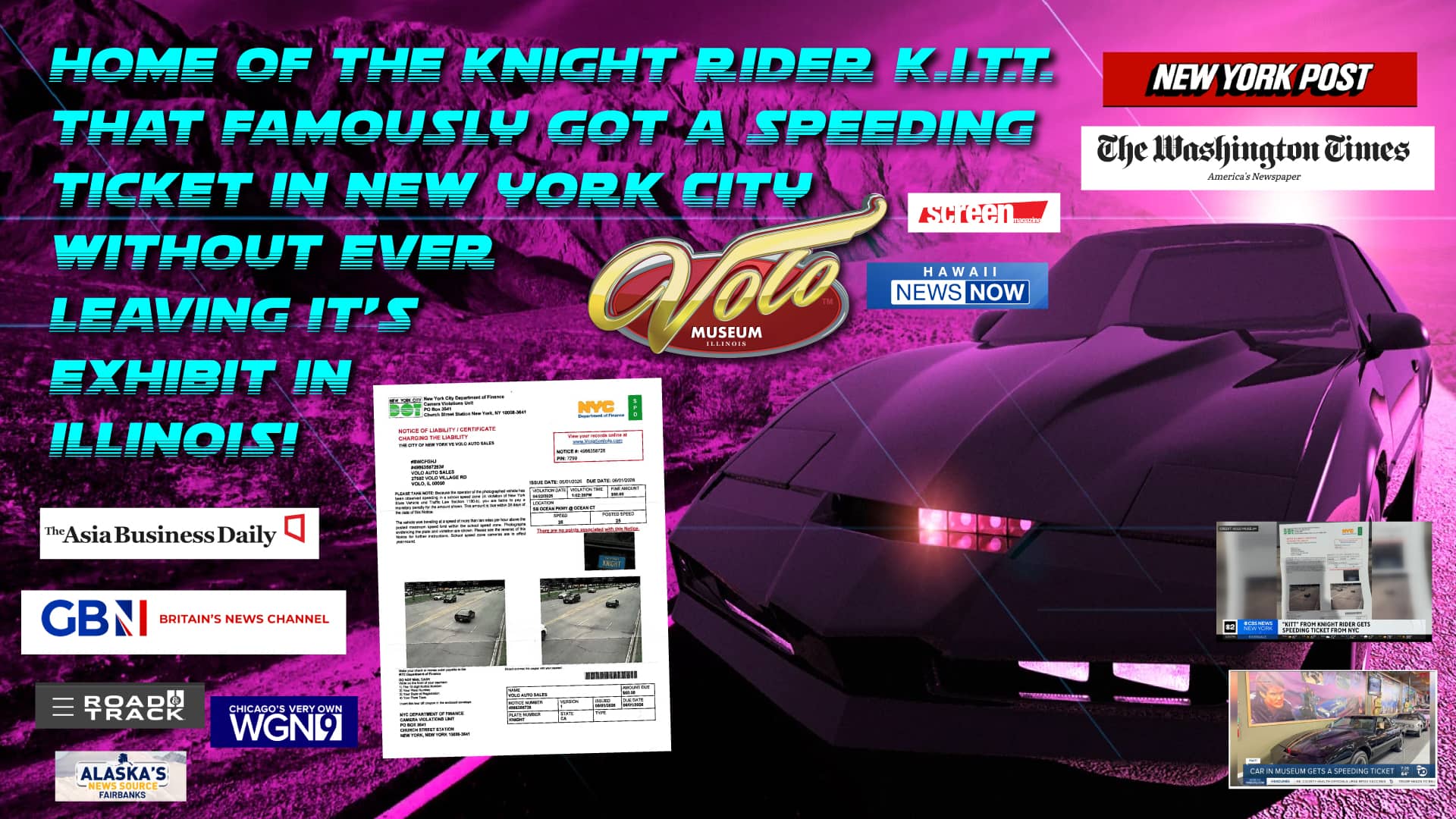 Volo Museum's KITT from "Knight Rider" gets speeding ticket in New York City