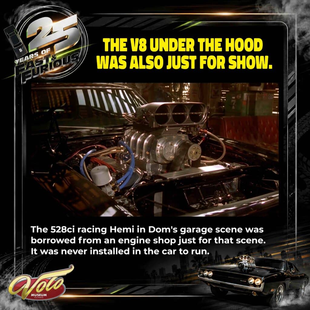 V8 engine from the 1970 dodge charger from the fast and the furiousdisplay in garage scene