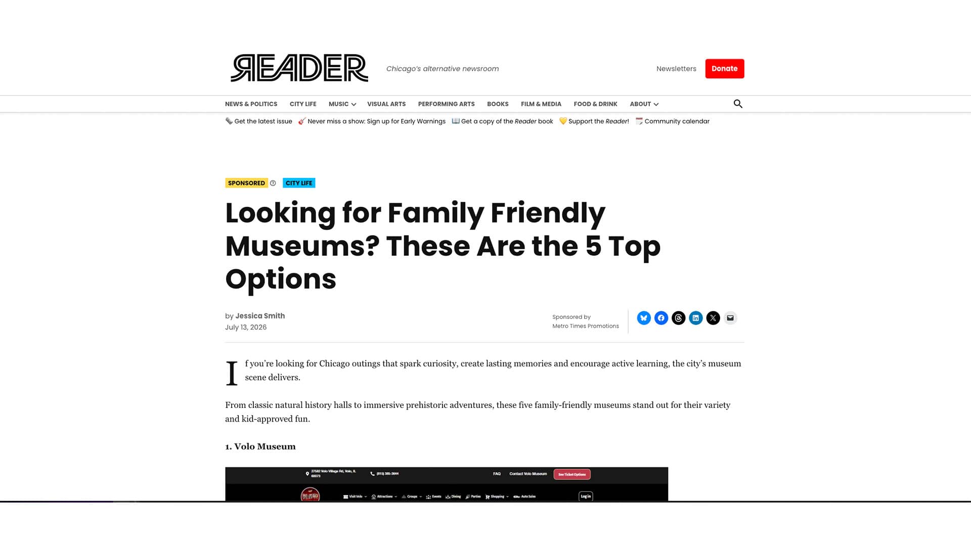 Chicago reader article from july 2026 about Family Museums in IL