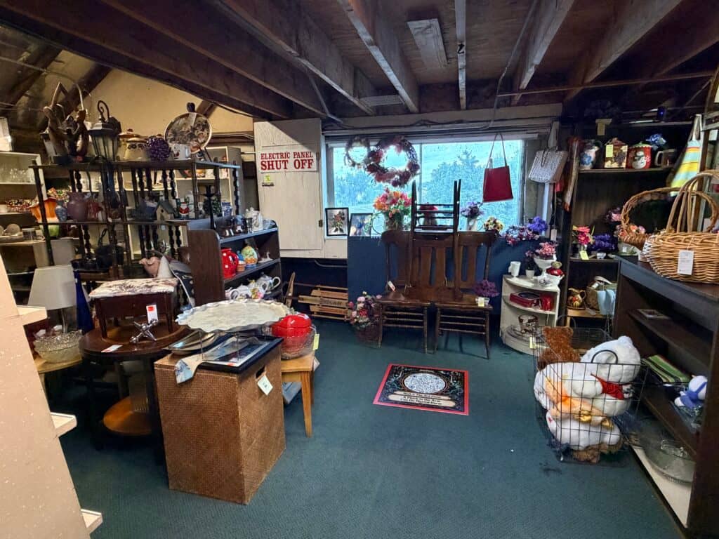 Cluttered vintage shop filled with items.